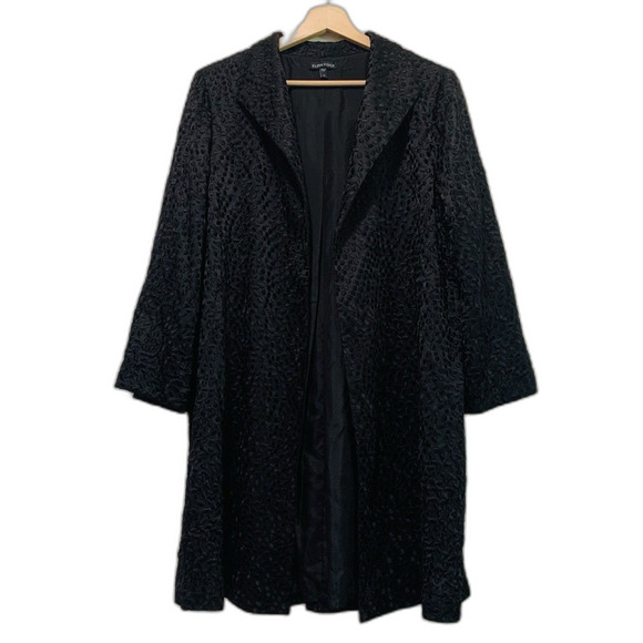 Eileen Fisher Womens Silk Jacket Black Embroidered Open Front Size M - Picture 1 of 6